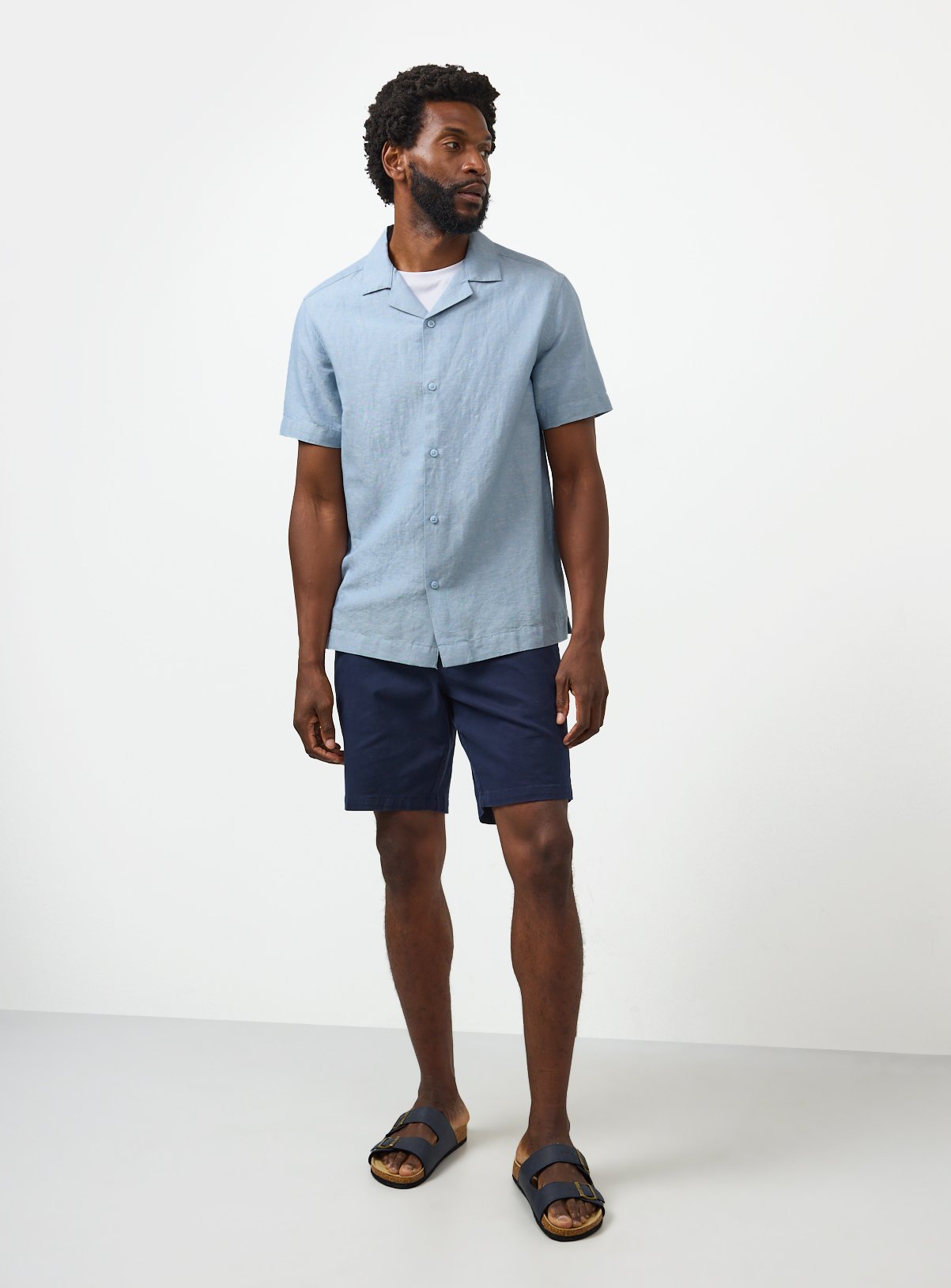 Light Blue Linen Blend Revere Shirt M - Image 2 thumbnail